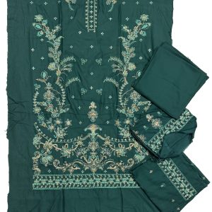 Gul Ahmed 2-Piece Embroidered Lawn Silk Suit — Bottle Green (Befresh)